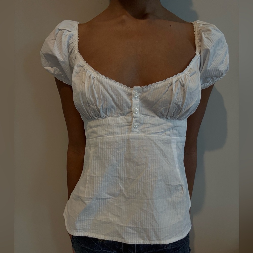 Brandy Melville White Puff Sleeve Blouse